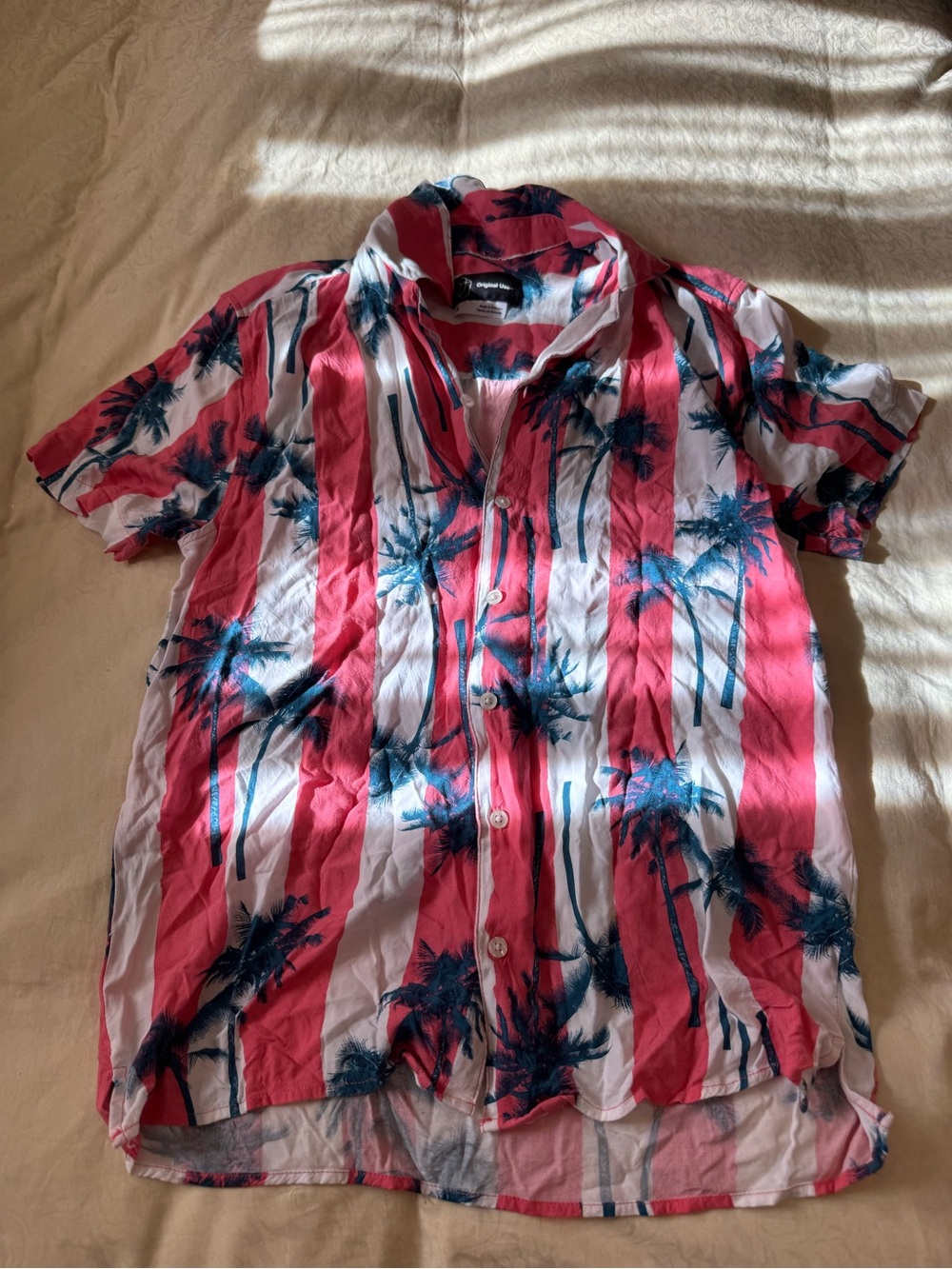 Men's Tropical Palm Button-Up Shirt - Red & Blue Palm Print